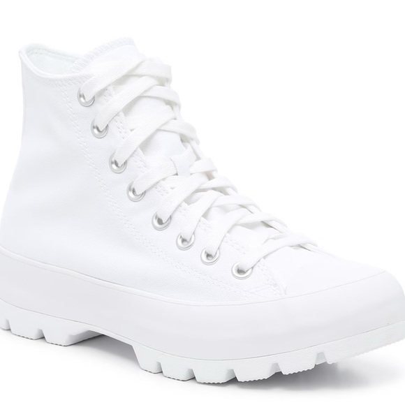 White Lugged Platform High Top Converse - Picture 1 of 8